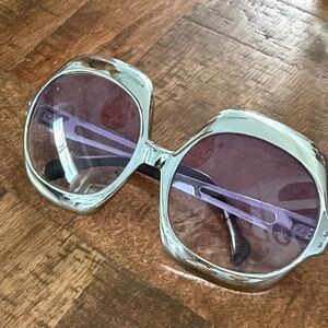 Vintage German plastic/metal Oversized Sunglasses with Purple Lenses chrome look